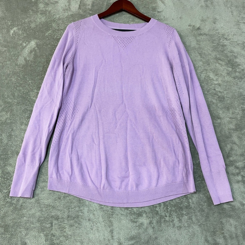 Duluth Trading Co Women's L Purple Pointelle Pullover Sweater Cotton Blend